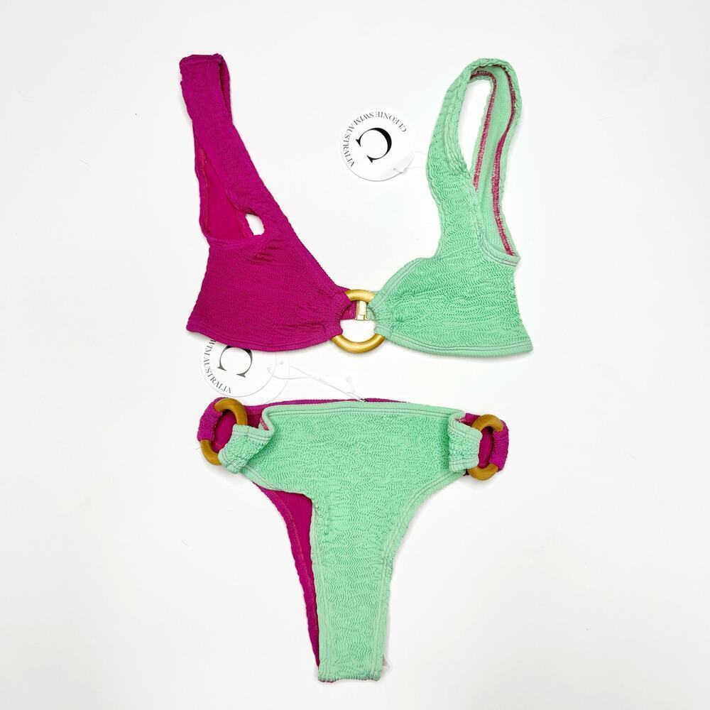 Cleonie The Oceania Bikini Crinkle Two Tone Pink & Mint Goddess One Size